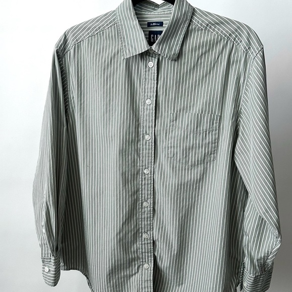 "THE BIG SHIRT" GAP GREEN STRIPED COTTON BUTTON DOWN Relaxed Fit Preppy- XS - Picture 8 of 9